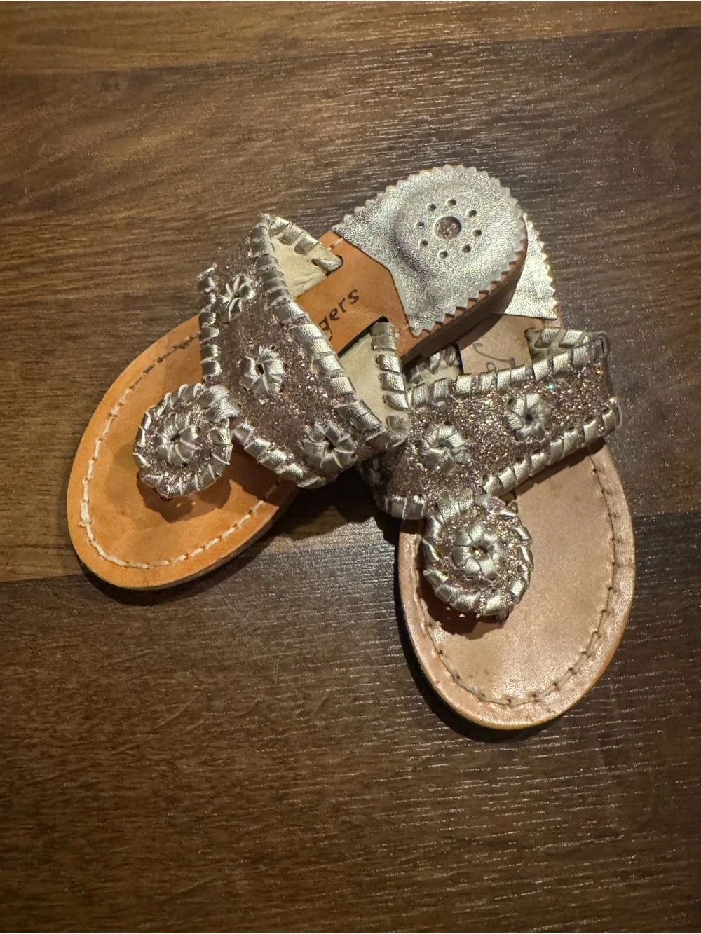 Jack Rogers Girls Silver Metallic Whipstitch Toe-Rondelle Sandals